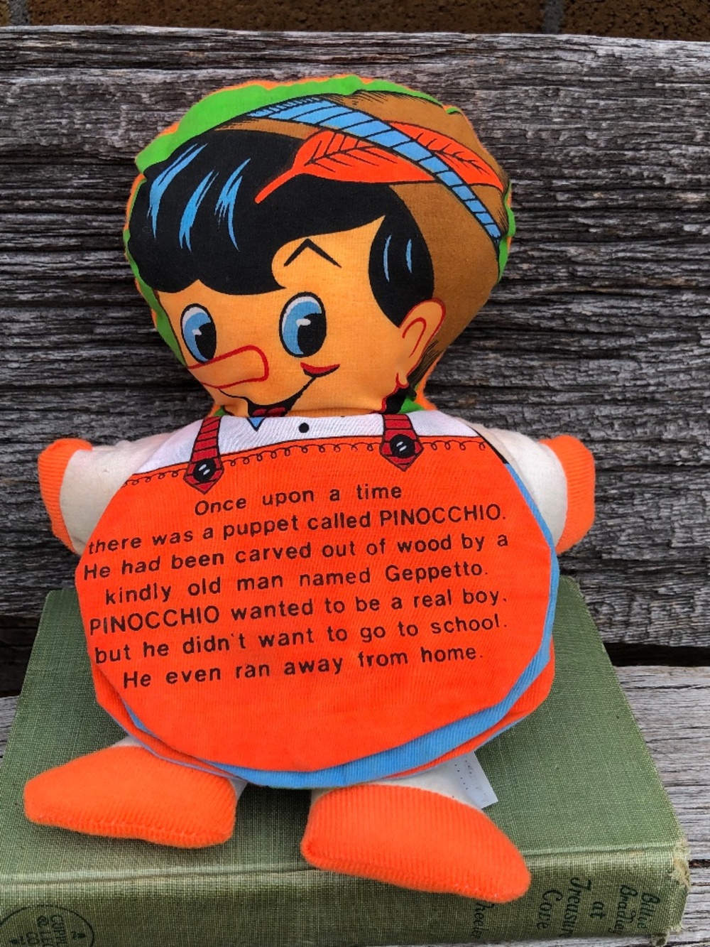 Pinocchio flip a book Fabric children’s book Vintage plush toy 1970s cloth doll
